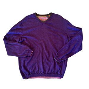 Robert Graham 100% Wool Classic Preppy V-Neck Sweater 2XL